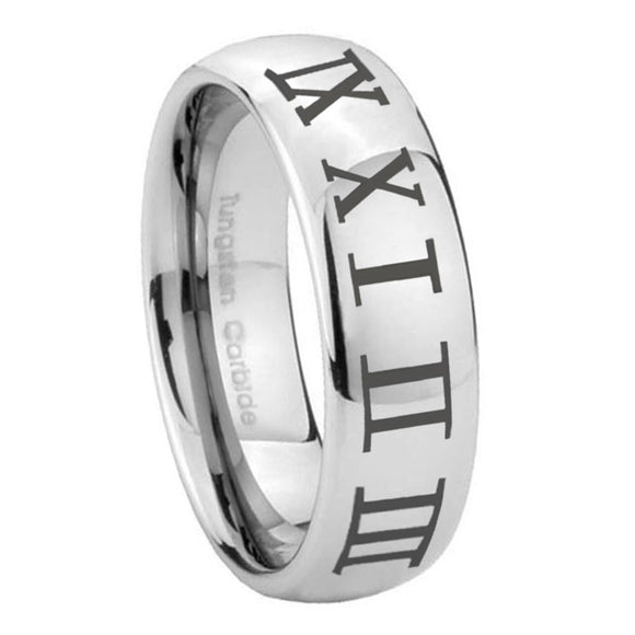 10mm Roman Numeral Mirror Dome Tungsten Carbide Men's Engagement Band