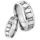 Bride and Groom Roman Numeral Mirror Dome Tungsten Men's Promise Rings Set