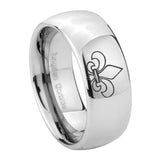 8mm Fleur De Lis Mirror Dome Tungsten Carbide Engagement Ring