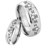 Bride and Groom Irish Claddagh Mirror Dome Tungsten Carbide Mens Ring Set