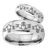 Bride and Groom Irish Claddagh Mirror Dome Tungsten Carbide Mens Ring Set