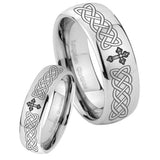 Bride and Groom Celtic Cross Mirror Dome Tungsten Carbide Men's Ring Set