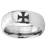 8mm Maltese Cross Mirror Dome Tungsten Carbide Mens Ring Engraved