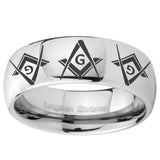 8mm Master Mason Masonic  Mirror Dome Tungsten Carbide Mens Anniversary Ring