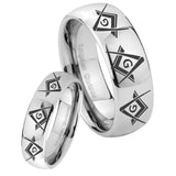 His Hers Master Mason Masonic  Mirror Dome Tungsten Men's Wedding Band Set