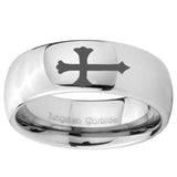 8mm Christian Cross Mirror Dome Tungsten Carbide Men's Band Ring