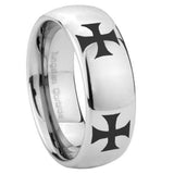 8mm 4 Maltese Cross Mirror Dome Tungsten Carbide Mens Ring Engraved