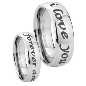 His Hers I Love You Forever and ever Mirror Dome Tungsten Men's Wedding Ring Set