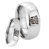 Bride and Groom Transformers Autobot Mirror Dome Tungsten Engagement Ring Set