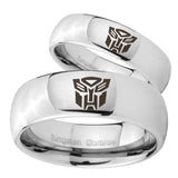 Bride and Groom Transformers Autobot Mirror Dome Tungsten Engagement Ring Set