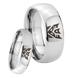 His Hers Decepticon Transformers Mirror Dome Tungsten Custom Mens Ring Set