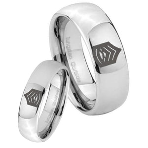 His and Hers Army Sergeant Major Mirror Dome Tungsten Men's Wedding Band Set