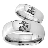 Bride and Groom Marine Mirror Dome Tungsten Carbide Mens Promise Ring Set