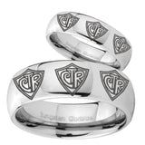 Bride and Groom Multiple CTR Mirror Dome Tungsten Carbide Promise Ring Set