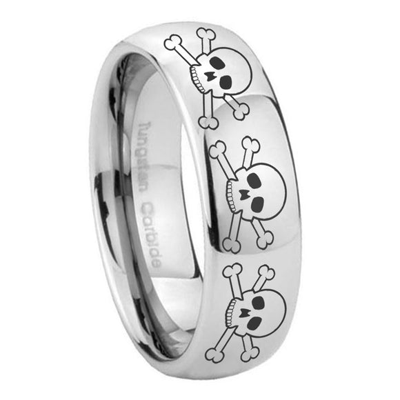 10mm Multiple Skull Mirror Dome Tungsten Carbide Engraved Ring