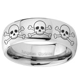 10mm Multiple Skull Mirror Dome Tungsten Carbide Engraved Ring