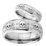 Bride and Groom Multiple Skull Mirror Dome Tungsten Carbide Men's Bands Ring Set