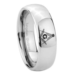 8mm Master Mason Mirror Dome Tungsten Carbide Wedding Engagement Ring