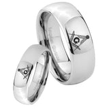 Bride and Groom Master Mason Mirror Dome Tungsten Men's Engagement Ring Set