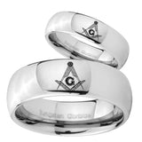 Bride and Groom Master Mason Mirror Dome Tungsten Men's Engagement Ring Set