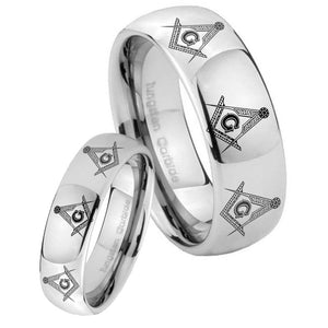 Bride and Groom Multiple Master Mason Mirror Dome Tungsten Rings for Men Set