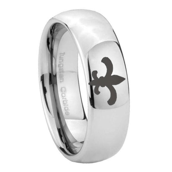 10mm Fleur De Lis Mirror Dome Tungsten Carbide Men's Wedding Ring