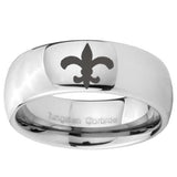 8mm Fleur De Lis Mirror Dome Tungsten Carbide Mens Engagement Ring
