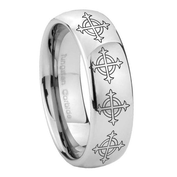 8mm Multiple Crosses Mirror Dome Tungsten Carbide Men's Engagement Ring