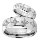 Bride and Groom Multiple Crosses Mirror Dome Tungsten Wedding Band Ring Set