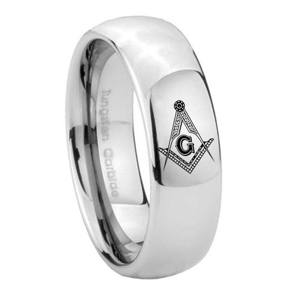 8mm Master Mason Masonic Mirror Dome Tungsten Carbide Mens Promise Ring