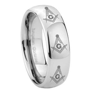 10mm Multiple Master Mason Masonic Mirror Dome Tungsten Mens Wedding Band