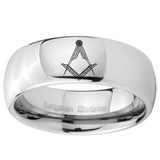10mm Masonic Mirror Dome Tungsten Carbide Mens Ring Personalized