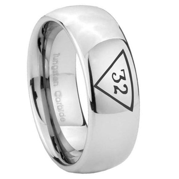 10mm Masonic 32 Triangle Freemason Mirror Dome Tungsten Carbide Wedding Engagement Ring
