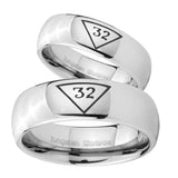 Bride and Groom Masonic 32 Triangle Freemason Mirror Dome Tungsten Carbide Custom Mens Ring Set