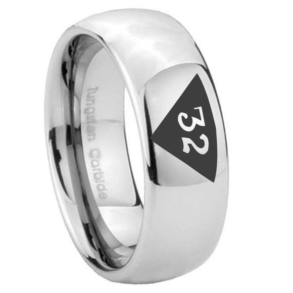 8mm Masonic 32 Triangle Design Freemason Mirror Dome Tungsten Carbide Mens Ring Personalized