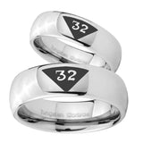 Bride and Groom Masonic 32 Triangle Design Freemason Mirror Dome Tungsten Carbide Custom Mens Ring Set