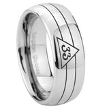 8mm Masonic 32 Duo Line Freemason Mirror Dome Tungsten Carbide Mens Ring Personalized