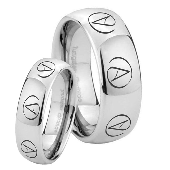 His Hers Atheist Design Mirror Dome Tungsten Mens Wedding Ring Set