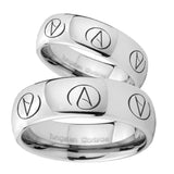 His Hers Atheist Design Mirror Dome Tungsten Mens Wedding Ring Set
