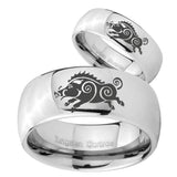 His and Hers Wild Boar Mirror Dome Tungsten Mens Ring Personalized Set