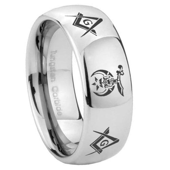 10mm Masonic Shriners Mirror Dome Tungsten Carbide Men's Promise Rings