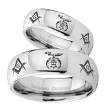 Bride and Groom Masonic Shriners Mirror Dome Tungsten Mens Bands Ring Set