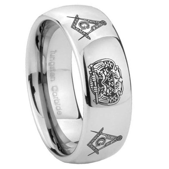 10mm Masonic 32 Design Mirror Dome Tungsten Carbide Mens Engagement Ring