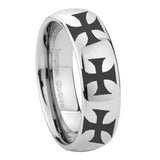 8mm Multiple Maltese Cross Mirror Dome Tungsten Carbide Men's Promise Rings