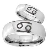 Bride and Groom Cancer Horoscope Mirror Dome Tungsten Carbide Mens Ring Set