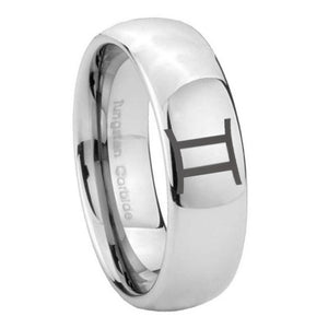 8mm Gemini Zodiac Mirror Dome Tungsten Carbide Men's Promise Rings