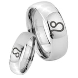 Bride and Groom Leo Zodiac Mirror Dome Tungsten Mens Ring Personalized Set