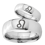 Bride and Groom Leo Zodiac Mirror Dome Tungsten Mens Ring Personalized Set