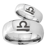 Bride and Groom Libra Horoscope Mirror Dome Tungsten Mens Wedding Band Set