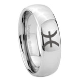 8mm Pisces Zodiac Mirror Dome Tungsten Carbide Mens Ring Engraved